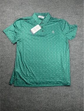 Original Penguin Men's Green Printed Polo Shirt Size Large